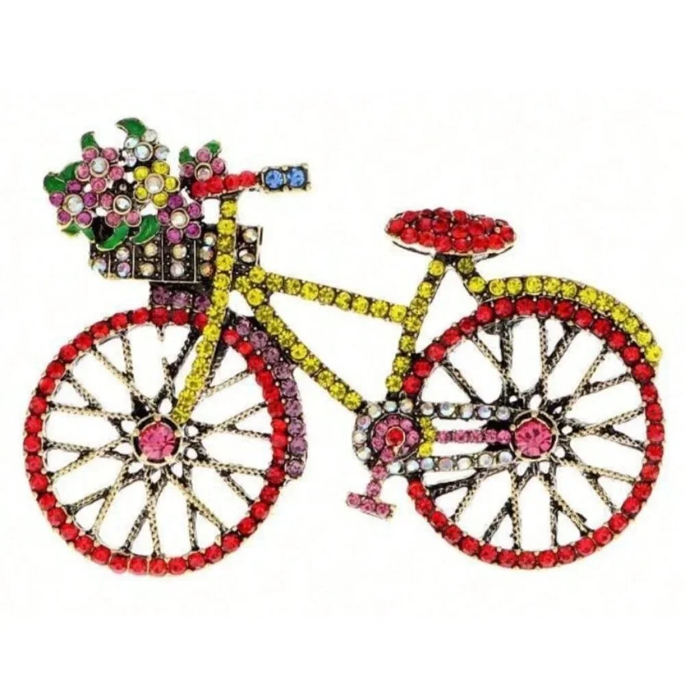 Vintage Bicycle Brooch - Red & Yellow Crystal Highlights